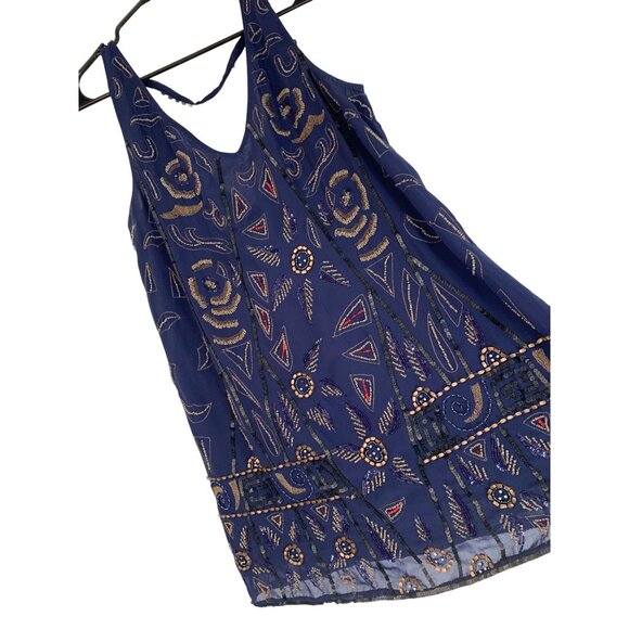 Navy Blue Sequin Embellished Halter Dress Free People Small RL10648 - Picture 1 of 11